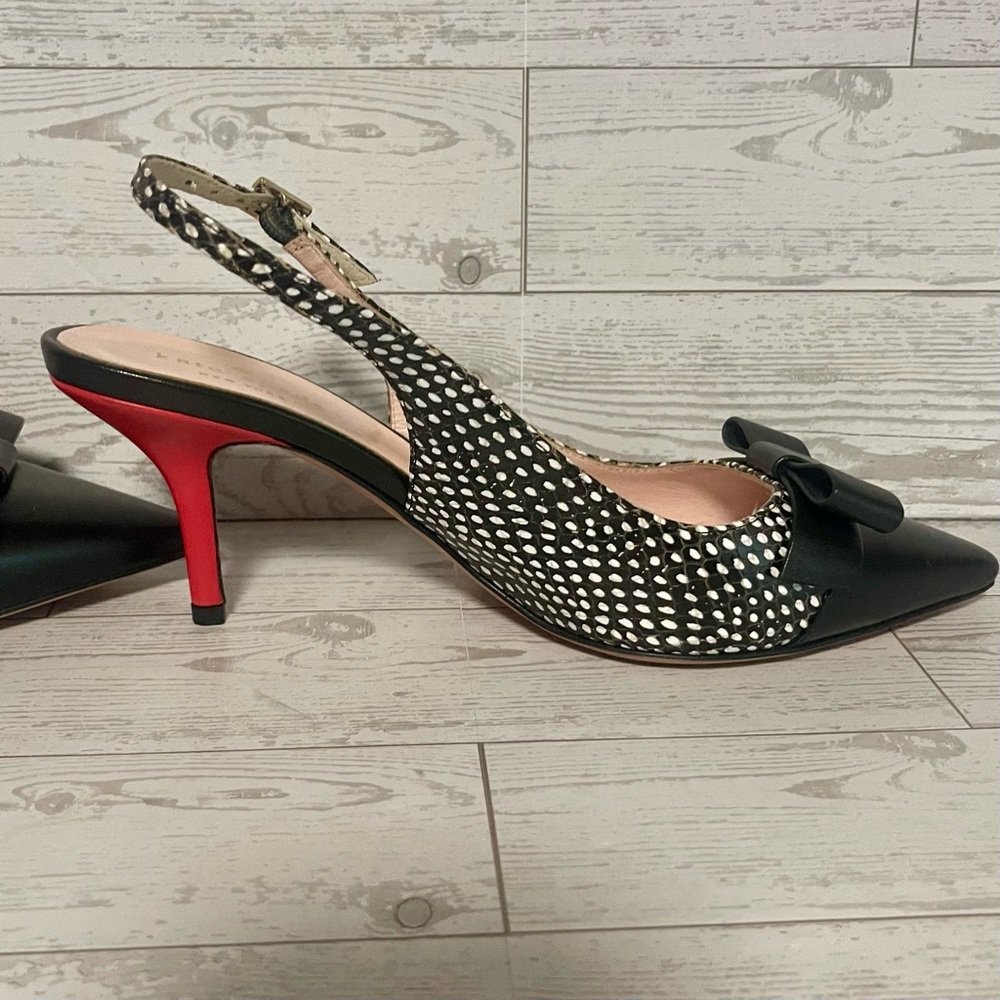 Kate Spade New York Black and White Bow Slingback Heels Size 7.5 B - Picture 5 of 11